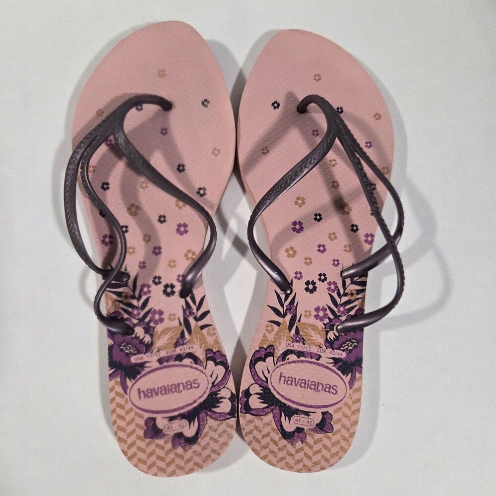 Havaians Flip Flops Pink & Metallic Purple floral, women's sz 11/12